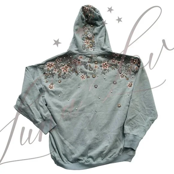 FREE PEOPLE Glitter Oversized Embellished Hoodie NWT - Picture 10 of 16